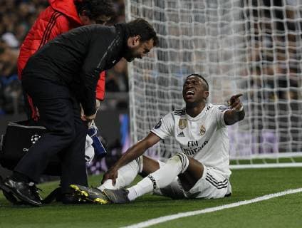 Soccer match between Real Madrid vs Ajax of the Champions League 2018 2019 held at the Santiago Bernabeu stadium in Madrid Photo Jose Cuesta 261 Cordon Press Vinicius Jr is injured Cordon Press  xJosexLuisxCuestax xx