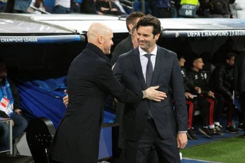 Real Madrid s Santiago Solari (R) greets Erik Ten Hag during a UEFA Champions League round of 16 second leg match between Real Madrid and Ajax at the Santiago Bernabeu stadium in Madrid, Spain, 05 March 2019. Real Madrid vs Ajax !ACHTUNG: NUR REDAKTIONELLE NUTZUNG!  Copyright: xRodrigoxJimenezx GRAF9306 20190305-636874190544314636