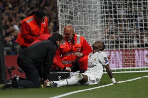 Soccer match between Real Madrid vs Ajax of the Champions League 2018 2019 held at the Santiago Bernabeu stadium in Madrid Photo Jose Cuesta 261 Cordon Press Vinicius Jr is injured Cordon Press,  xJosexLuisxCuestax xx