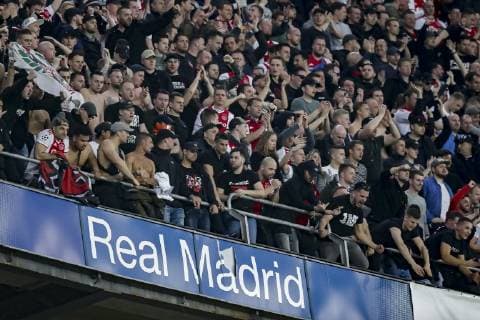 MADRID, 05-03-2019, Stadium Bernabeu, season 2018 2019 , Champions League 1 8th round second leg. Ajax supporters on the stands during the game Real Madrid - Ajax . Real Madrid - Ajax  x2901433x