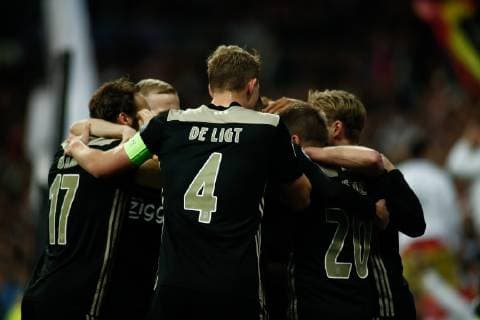 March 5, 2019 - Madrid, MADRID, SPAIN - Benjamin Van Leer of Ajax celebrates a goal during the UEFA Champions League football match played between Real Madrid and Ajax at Santiago Bernabeu Stadium, Madrid, Spain, on March 5, 2019. Soccer: Champions League - Real Madrid v Ajax - ZUMAa181 20190305_zaa_a181_050 Copyright: xAFP7x