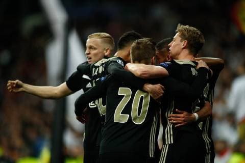 March 5, 2019 - Madrid, MADRID, SPAIN - Benjamin Van Leer of Ajax celebrates a goal during the UEFA Champions League football match played between Real Madrid and Ajax at Santiago Bernabeu Stadium, Madrid, Spain, on March 5, 2019. Soccer: Champions League - Real Madrid v Ajax - ZUMAa181 20190305_zaa_a181_049 Copyright: xAFP7x