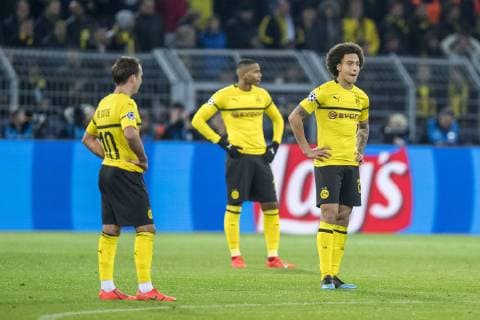 Football UEFA Champions League CL Season 2018 2019 Round of sixteen return Borussia Dortmund Tottenham Hotspurs in Dortmund North Rhine-Westphalia v left Dortmunds Mario Götze Goetze Dortmunds Manuel Akanji and Dortmunds Axel Witsel are disappointed after goal to 0 1 UEFA REGULATIONS PROHIBIT ANY USE OF PHOTOGRAPHS AS IMAGE SEQUENCES AND OR QUASI VIDEO Copyright: xKirchner DavidxInderliedx
