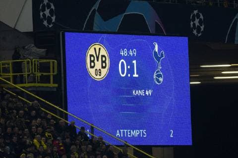 GER UEFA CL Borussia Dortmund vs. Tottenham Hotspur 05 03 2019 Signal Iduna Park Dortmund GER UEFA CL Borussia Dortmund vs. Tottenham Hotspur UEFA REGULATIONS PROHIBIT ANY USE OF PHOTOGRAPHS AS IMAGE SEQUENCES AND OR QUASI VIDEO in picture shows scoreboard intermediate score 0 1 nordphotox xRauch nph00251