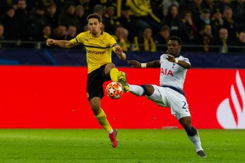 Dortmund Germany 05 03 2019 UEFA Champions League 2018 19 Season Round of 16 2nd leg Round of 16th round BV Borussia Dortmund Tottenham Hotspur Raphael Guerreiro BVB and Serge Aurier Tottenham Hotspur in the duel battle for the ball DeFodi001