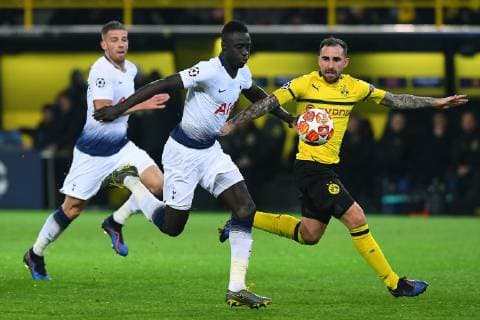 Football Champions League Round of 16 Borussia Dortmund Tottenham Hotspur 05 03 2019 at Signal Iduna Park Dortmund Davinson Sanchez Tottenham left Paco Alcacer Dortmund right DFL Regulations prohibit any use of photographs as image sequences and or quasi video xRx