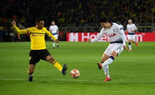 Borussia Dortmund v Tottenham Hotspur UEFA Champions League Son Heung-Min of Tottenham Hotspur (right) shoots at goal during the UEFA Champions League match at Signal Iduna Park, Dortmund Content Not Available For UK Newspapers Copyright: xRussellxHartx FIL-12958-0040