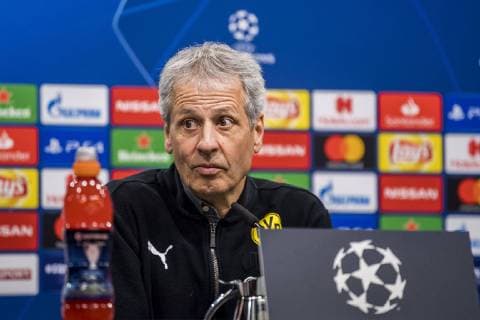 Football UEFA Champions League CL Season 2018 2019 Round of sixteen return Borussia Dortmund Tottenham Hotspurs in Dortmund North Rhine-Westphalia Dortmund coach Lucien Favre speaks to journalists UEFA REGULATIONS PROHIBIT ANY USE OF PHOTOGRAPHS AS IMAGE SEQUENCES AND OR QUASI VIDEO Copyright: xKirchner DavidxInderliedx