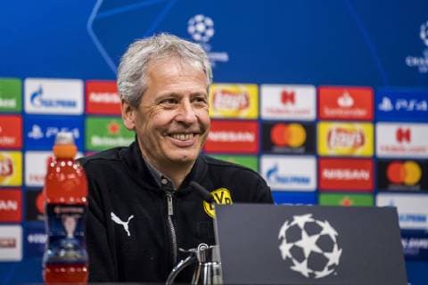 Football UEFA Champions League CL Season 2018 2019 Round of sixteen return Borussia Dortmund Tottenham Hotspurs in Dortmund North Rhine-Westphalia Dortmund coach Lucien Favre speaks to journalists UEFA REGULATIONS PROHIBIT ANY USE OF PHOTOGRAPHS AS IMAGE SEQUENCES AND OR QUASI VIDEO Copyright: xKirchner DavidxInderliedx