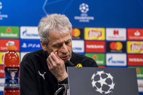 Football UEFA Champions League CL Season 2018 2019 Round of sixteen return Borussia Dortmund Tottenham Hotspurs in Dortmund North Rhine-Westphalia Dortmund coach Lucien Favre speaks to journalists UEFA REGULATIONS PROHIBIT ANY USE OF PHOTOGRAPHS AS IMAGE SEQUENCES AND OR QUASI VIDEO Copyright: xKirchner DavidxInderliedx