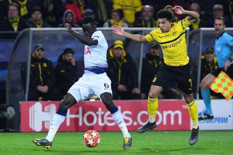 Football Champions League Round of 16 Borussia Dortmund Tottenham Hotspur 05 03 2019 at Signal Iduna Park Dortmund Davinson Sanchez Tottenham left Jadon Sancho Dortmund right DFL Regulations prohibit any use of photographs as image sequences and or quasi video xRx