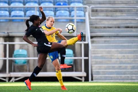 190306 Nichelle Prince of Canada and Magdalena Eriksson of Sweden during the Algarve Cup 2019 match between Canada and Sweden on March 6 2019 in Almancil Photo Ludvig Thunman BILDBYRAN kod LT 35616,  Copyright: LUDVIGxTHUNMAN BB190306LT016