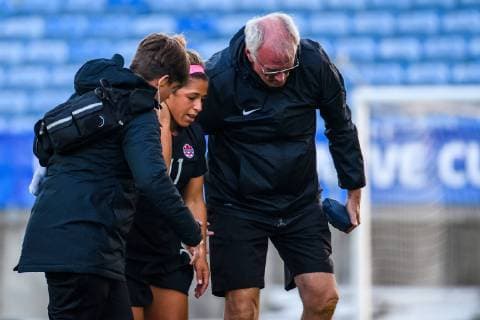 190306 Desiree Scott of Canada in pain during the Algarve Cup 2019 match between Canada and Sweden on March 6 2019 in Almancil Photo Ludvig Thunman BILDBYRAN kod LT 35616,  Copyright: LUDVIGxTHUNMAN BB190306LT034