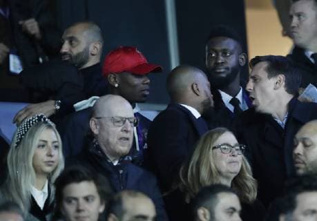 Paul Pogba in the stand with red Baseball cap before during the UEFA Champions League Round of Sixteen match at the Parc des Princes Stadium, Paris. Picture date: 6th March 2019. Picture credit should read: David Klein Sportimage EDITORIAL USE ONLY. No use with unauthorised audio, video, data, fixture lists, club league logos or live services. Online in-match use limited to 120 images, no video emulation. No use in betting, games or single club league player publications. SPI_003_DK_PSG_Man_Utd.jpg