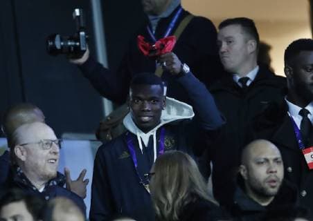 Paul Pogba in the stand with red Baseball cap before during the UEFA Champions League Round of Sixteen match at the Parc des Princes Stadium, Paris. Picture date: 6th March 2019. Picture credit should read: David Klein Sportimage EDITORIAL USE ONLY. No use with unauthorised audio, video, data, fixture lists, club league logos or live services. Online in-match use limited to 120 images, no video emulation. No use in betting, games or single club league player publications. _K2I5145.JPG
