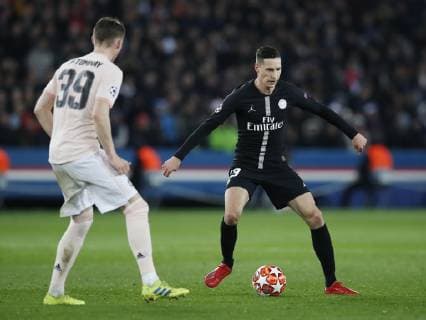 Julian Draxler of PSG during the UEFA Champions League Round of Sixteen match at the Parc des Princes Stadium, Paris. Picture date: 6th March 2019. Picture credit should read: David Klein Sportimage EDITORIAL USE ONLY. No use with unauthorised audio, video, data, fixture lists, club league logos or live services. Online in-match use limited to 120 images, no video emulation. No use in betting, games or single club league player publications. SPI_007_DK_PSG_Man_Utd.jpg
