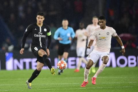 SILVA Thiago (PSG) vs Marcus Rashford (Man Utd) FOOTBALL : PSG vs Manchester Utd - UEFA Champions league - Paris - 06 03 2019 JBAutissier Panoramic 