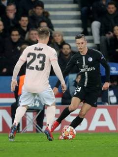 Paris France 06 03 2019 UEFA Champions League 2018 19 Season Round of 16 2nd leg Round of 16th finals Paris Saint Germain Manchester United Luke Shaw MNU and Julian Draxler PSG in DeFodi duel541