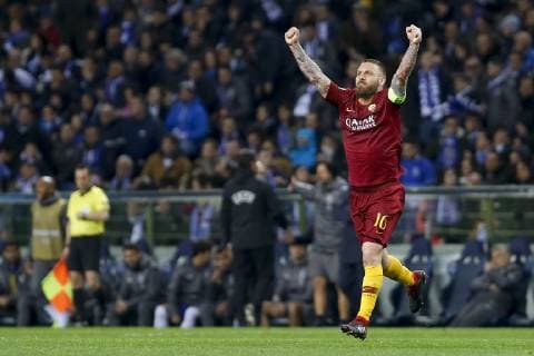 Porto x Roma PORTO, PT - 06.03.2019: PORTO X ROMA - Celebration of the first goal of the Roma, marked by De Rossi during the game between Porto and Rome held at Estádio do Dragão in Porto, PT. The match is the second valid for the Round of 16 of the Champions League 2018 19. (Photo: Marco Galvão Fotoarena) x1693719x  MarcoxGalvão
