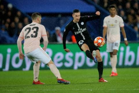 Paris France 06 03 2019 UEFA Champions League 2018 19 Season Round of 16 2nd leg Round of 16th finals Paris Saint Germain Manchester United Luke Shaw MNU and Julian Draxler PSG in DeFodi duel541
