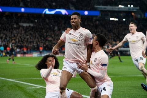 Paris Saint-Germain v Manchester United ManU UEFA Champions League Marcus Rashford of Manchester United celebrates after scoring his team s 3rd goal to make it 3-1 during the UEFA Champions League match at Parc des Princes, Paris Content Not Available For UK Newspapers Copyright: xRussellxHartx FIL-12959-0035
