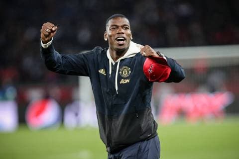 Paul Pogba celebrates with Manchester United ManU team during Round of 16, second leg of UEFA Champions League match between Paris Saint Germain and Manchester United FC at the Parc des Princes, in Paris on March 6th, 2019.  Copyright: xAurelienxMorissardx