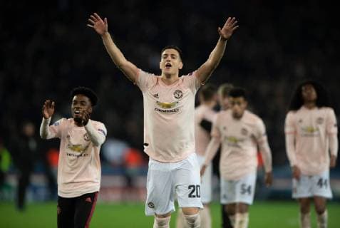 Paris Saint-Germain v Manchester United ManU UEFA Champions League Diogo Dalot of Manchester United celebrates following the UEFA Champions League match at Parc des Princes, Paris Content Not Available For UK Newspapers Copyright: xRussellxHartx FIL-12959-0083