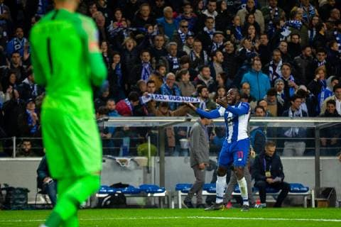 March 6, 2019 - Porto, Portugal - FC Porto s player Moussa Marega (R) celebrates the second goal during the match against AS Roma for the UEFA Champions League round 16th 2nd leg at Dragon Stadium in Porto..Final Score: FC Porto 3-1 AS Roma UEFA Champions League: FC Porto vs AS Roma in Portugal - 06 Mar 2019 - ZUMAs197 20190306_zaa_s197_166 Copyright: xDiogoxBaptistax