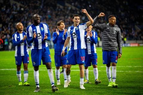 March 6, 2019 - Porto, Portugal - FC Porto Team celebrates the end of the match against AS Roma for the UEFA Champions League round 16th 2nd leg at Dragon Stadium in Porto..Final Score: FC Porto 3-1 AS Roma UEFA Champions League: FC Porto vs AS Roma in Portugal - 06 Mar 2019 - ZUMAs197 20190306_zaa_s197_178 Copyright: xDiogoxBaptistax