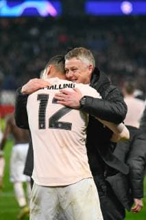 March 6, 2019 - Paris, ile de france, France - Manchester Head Coach, Ole Gunnar Solskjaer and Chris Smalling 12 celebrate the win at the 8th final of the Champions league s match between Paris Saint-Germain (PSG) and Manchester United ManU (MAN U) at Parc des Princes Stadium on March 06, 2019 in Paris, France. Paris Saint-Germain v Manchester United - UEFA Champions League  - ZUMAn230 20190306_zaa_n230_388 Copyright: xJulienxMattiax