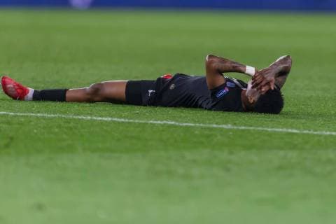 Paris France 06 03 2019 UEFA Champions League 2018 19 Season Round of 16 2nd leg Round of 16th round Paris Saint Germain Manchester United Presnel Kimpembe PSG on floor DeFodi541