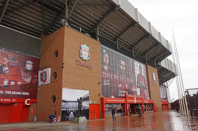 19 02 2019 Football UEFA Champions League 2018 2019 Round of 16 FC Liverpool FC Bayern Munich Anfield Stadium in Liverpool England Exterior view of the stadium The famous Standing Room Tribune the Kop DFL and DFB regulations prohibit any use of photographs as image sequences and or quasi video