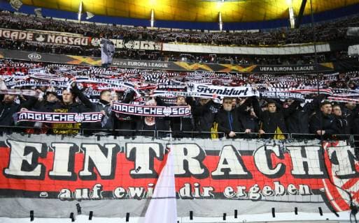 Fans of Eintracht Frankfurt in European Cup atmosphere 07 03 2019 Eintracht Frankfurt vs Inter Milan UEFA Europa League Round of 16 Commerzbank Arena DISCLAIMER DFL regulations prohibit any use of photographs as image sequences and or quasi video