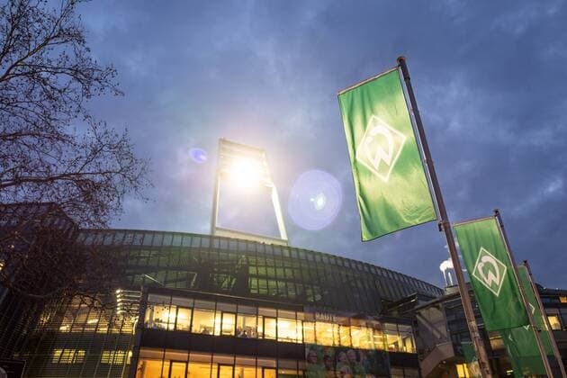 1 Soccer Bundesliga 25 Matchday on 8 3 2019 between SV Werder Bremen and Schalke 04 Weserstadion from outside with floodlight Sports facility DFL regulations prohibit any use of photographs as image sequences and or quasi video Weserstadion