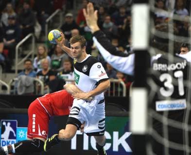 Handball international in Düsseldorf Germany Switzerland 09 03 2019 Fabian Böhm Deut action in front of the Swiss goal HM