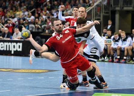 Handball international in Düsseldorf Germany Switzerland 09 03 2019 Alen Milosevic Switzerland gets a free throw HM