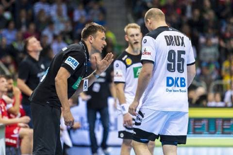 Düsseldorf Germany 09 March 2019 Handball DHB Men International 18 19 Germany vs Switzerland v li Coach Christian Prokop Germany Paul Drux Germany Fuechse Berlin in conversation Düsseldorf ISS Dome North Rhine-Westphalia Germany