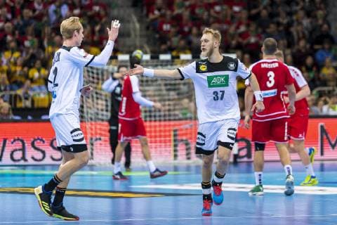 Düsseldorf Germany 09 March 2019 Handball DHB Men International 18 19 Germany vs Switzerland v li Marian Michalczik Germany GWD Minden Matthias Musche Germany SC Magdeburg Jubel Freude Emotion Düsseldorf ISS Dome Nordrhein Westfalen Germany