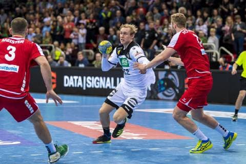 Düsseldorf Germany 09 March 2019 Handball DHB Men Laenderspiel 18 19 Germany vs Switzerland Marian Michalczik Germany GWD Minden Samuel Röthlisberger Roethlisberger Switzerland TVB Stuttgart Düsseldorf Düsseldorf ISS Dome North Rhine-Westphalia Germany