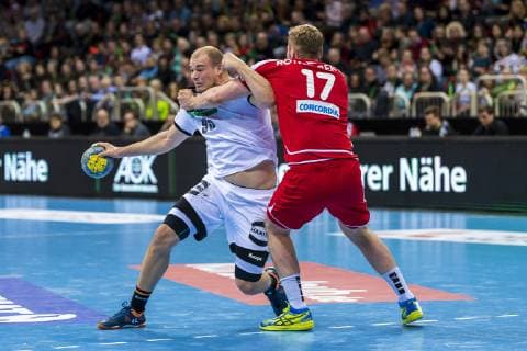 Düsseldorf Germany 09 March 2019 Handball DHB Men International 18 19 Germany vs Switzerland v left in duel Paul Drux Germany Fuechse Berlin and Samuel R thlisberger Roethlisberger Switzerland TVB Stuttgart Düsseldorf ISS Dome Nordrhein Westfalen Germany