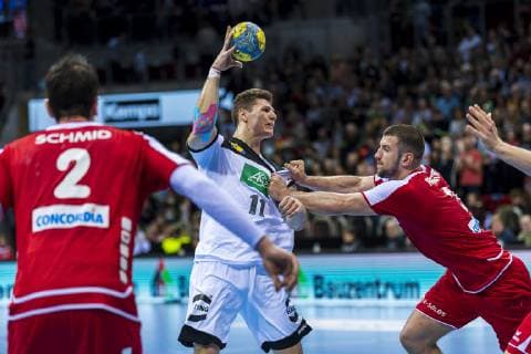 Düsseldorf Germany 09 March 2019 Handball DHB Men International 18 19 Germany vs Switzerland vs Andy Schmid Switzerland Rhein Neckar L wen Sebastian Heymann Germany Fresh On Goeppingen Mucas Champion Switzerland Düsseldorf ISS Dome North Rhine-Westphalia Germany