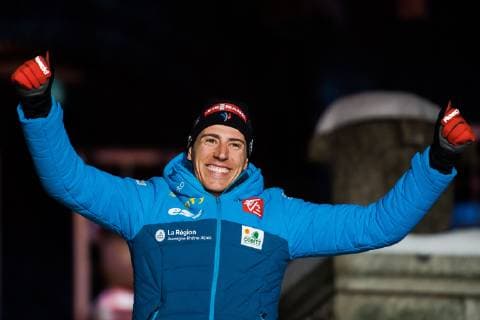 190309 Fillon Maillet of France celebrates his third place at the medal ceremony for the Men s 10 KM sprint during the IBU World Championships Biathlon on March 9 2019 in Östersund Photo Petter Arvidson BILDBYRAN kod PA 92253,  Copyright: PETTERxARVIDSON BB190309PA236
