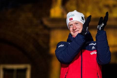 190309 Johannes Thingnes Bö of Norway celebrates his first place at the medal ceremony for the Men s 10 KM sprint during the IBU World Championships Biathlon on March 9 2019 in Östersund Photo Petter Arvidson BILDBYRAN kod PA 92253,  Copyright: PETTERxARVIDSON BB190309PA238