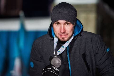 190309 Alexander Loginov of Russia celebrates with his silver medal at the medal ceremony for the Men s 10 KM sprint during the IBU World Championships Biathlon on March 9 2019 in Östersund Photo Petter Arvidson BILDBYRAN kod PA 92253,  Copyright: PETTERxARVIDSON BB190309PA240
