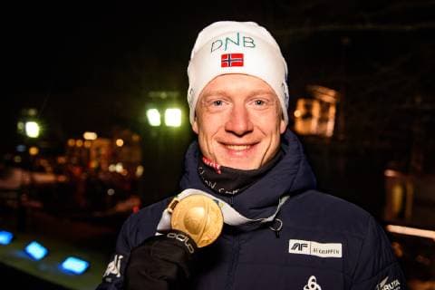 190309 Johannes Thingnes Bö of Norway pose with his golden medal at the medal ceremony for the Men s 10 KM sprint during the IBU World Championships Biathlon on March 9 2019 in Östersund Photo Petter Arvidson BILDBYRAN kod PA 92253,  Copyright: PETTERxARVIDSON BB190309PA246