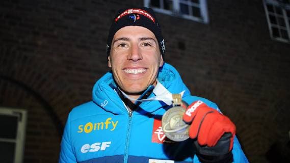Biathlon World Championships in Östersund Sweden Mens sprint award ceremony 09 03 2019 Quentin Fillon Maillet France with silver medal at Medals Ceremony after mens sprint race during the Biathlon World Championships in Östersund Sweden 09 03 2019 Östersund Jämtland Sweden Medals Plaza