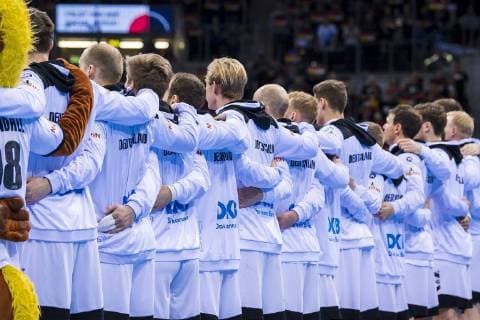 Düsseldorf Germany 09 March 2019 Handball DHB Men Laenderspiel 18 19 Germany vs Switzerland The Team of Germany at the National Anthem Düsseldorf ISS Dome Nordrhein Westfalen Germany