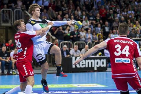 Düsseldorf Germany 09 March 2019 Handball DHB Men Laenderspiel 18 19 Germany vs Switzerland v li Philip Novak Switzerland Franz Semper SC DHfK Leipzig Alen Milosevic Switzerland Düsseldorf ISS Dome Nordrhein Westfalen Germany