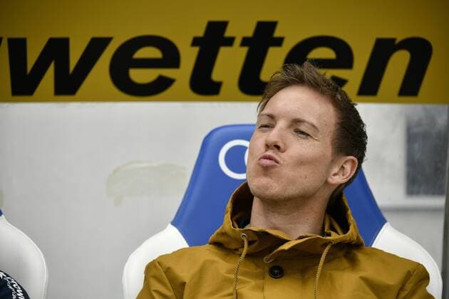 Before the start of the game Coach Julian Nagelsmann TSG 1899 Hoffenheim coach Julian Nagelsmann TSG 1899 Hoffenheim before advertising band bet bets betting advertising TSG 1899 Hoffenheim vs 1 FC Nuremberg FCN 10 03 2019 DFL REGULATIONS PROHIBIT ANY USE OF PHOTOGRAPHS AS IMAGE SEQUENCES AND OR QUASI VIDEO TSG 1899 Hoffenheim vs 1 FC Nuremberg FCN