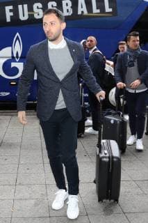 11 03 2019 Football Season 2018 2019 Champions League Departure of FC Schalke 04 to Manchester England Head Coach Domenico TEDESCO FC Schalke 04 Münster Airport Germany